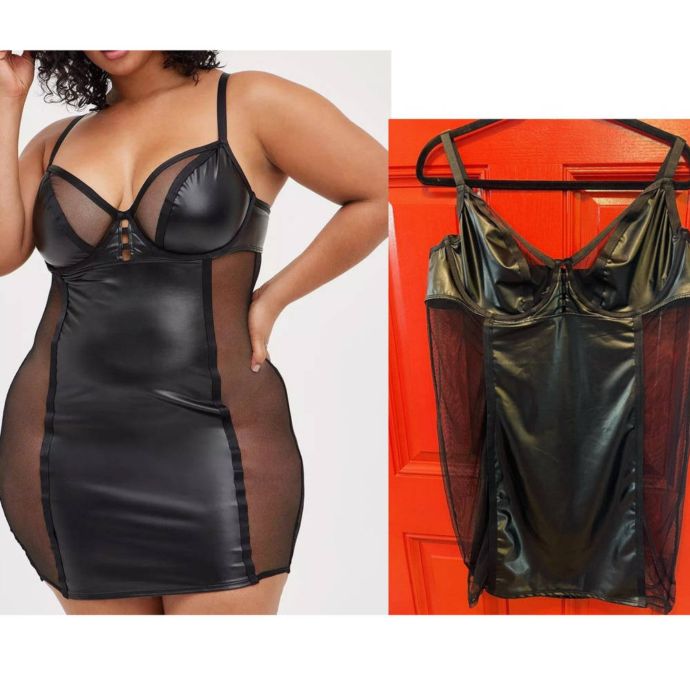 Torrid 4 (4X) Sexy Faux Leather Mesh Punk Gothic Chemise Underwire Lingerie New